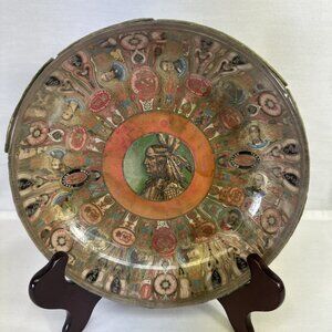 Antique Native American Cigar Band 7" Dish Bowl Decoupage Tramp Art Felt Bottom
